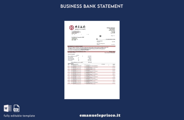 modello Word e PDF di dichiarazione aziendale della Bank of China in stile verif